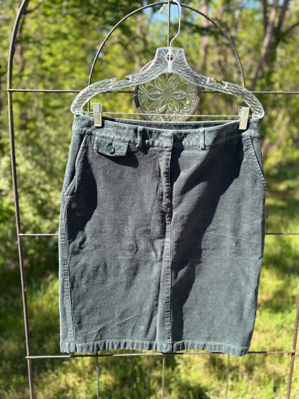 Vintage L.L. Bean Dark Green Corduroy Knee Length Skirt Size 12 Classic 90s Mom